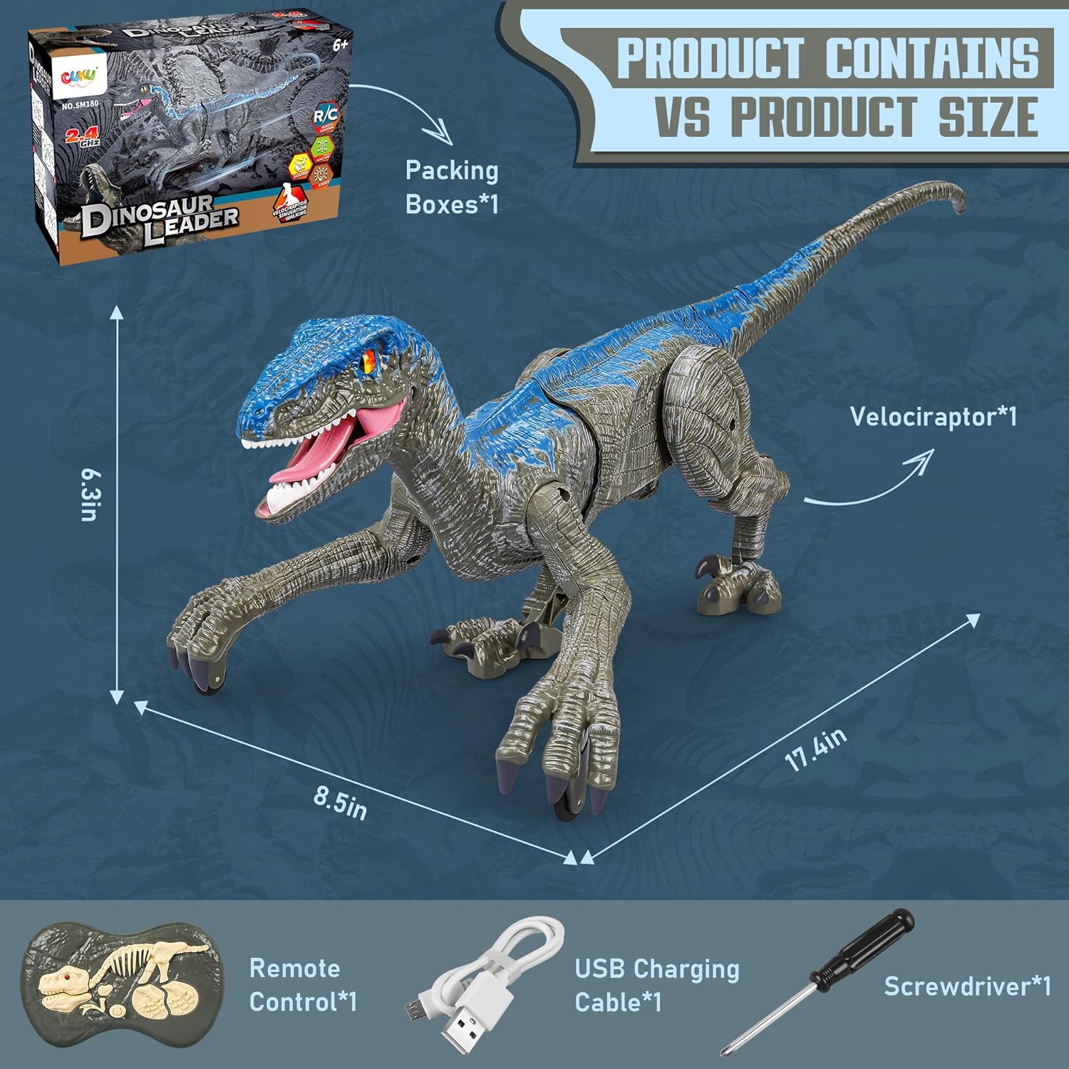 Remote Control Dinosaur Toy with Lights and Sound
