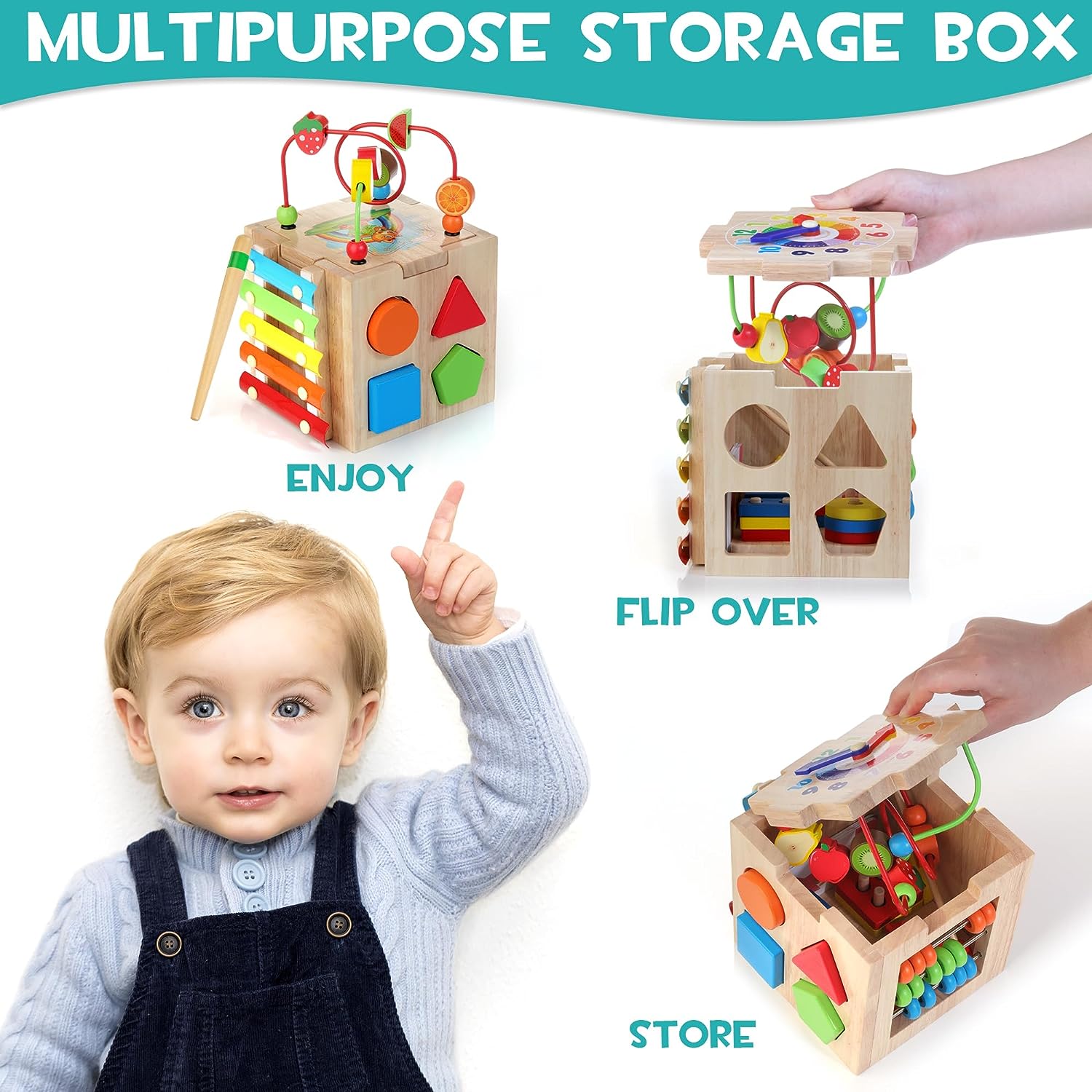 8-in-1 Montessori Activity Cube with Sensory Games for Toddlers