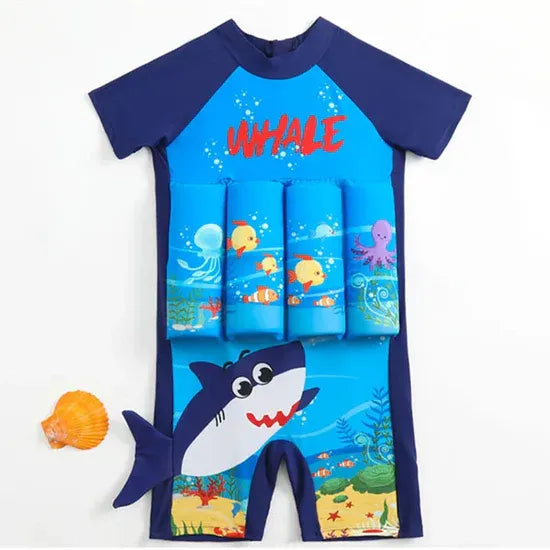 Kids Buoyancy Swimsuit with Float Support and Printed Sea Creature