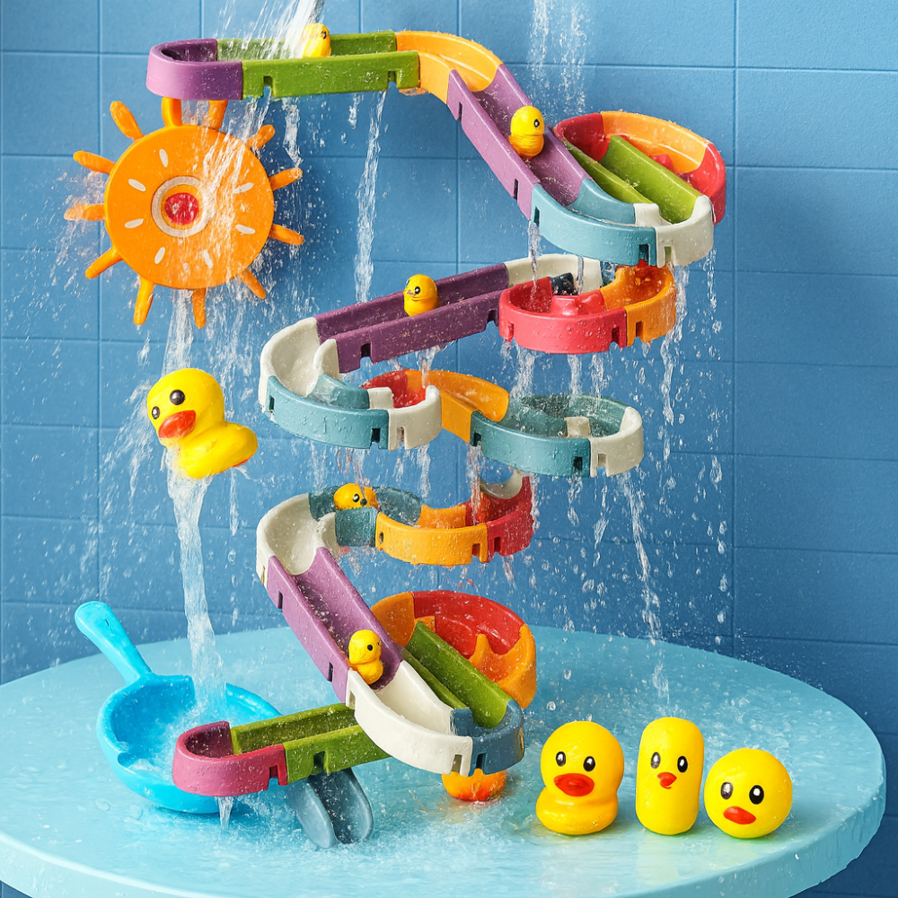 Toddler Bath Water Slide Toy with Track and Ducks