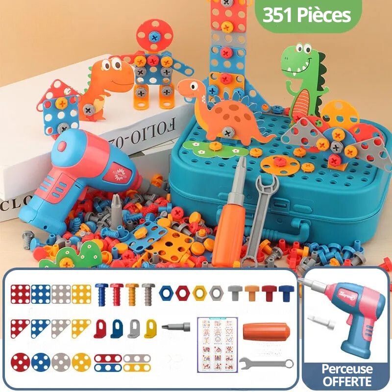 3D Construction Set – Portable Case with Toy Drill & Blocks