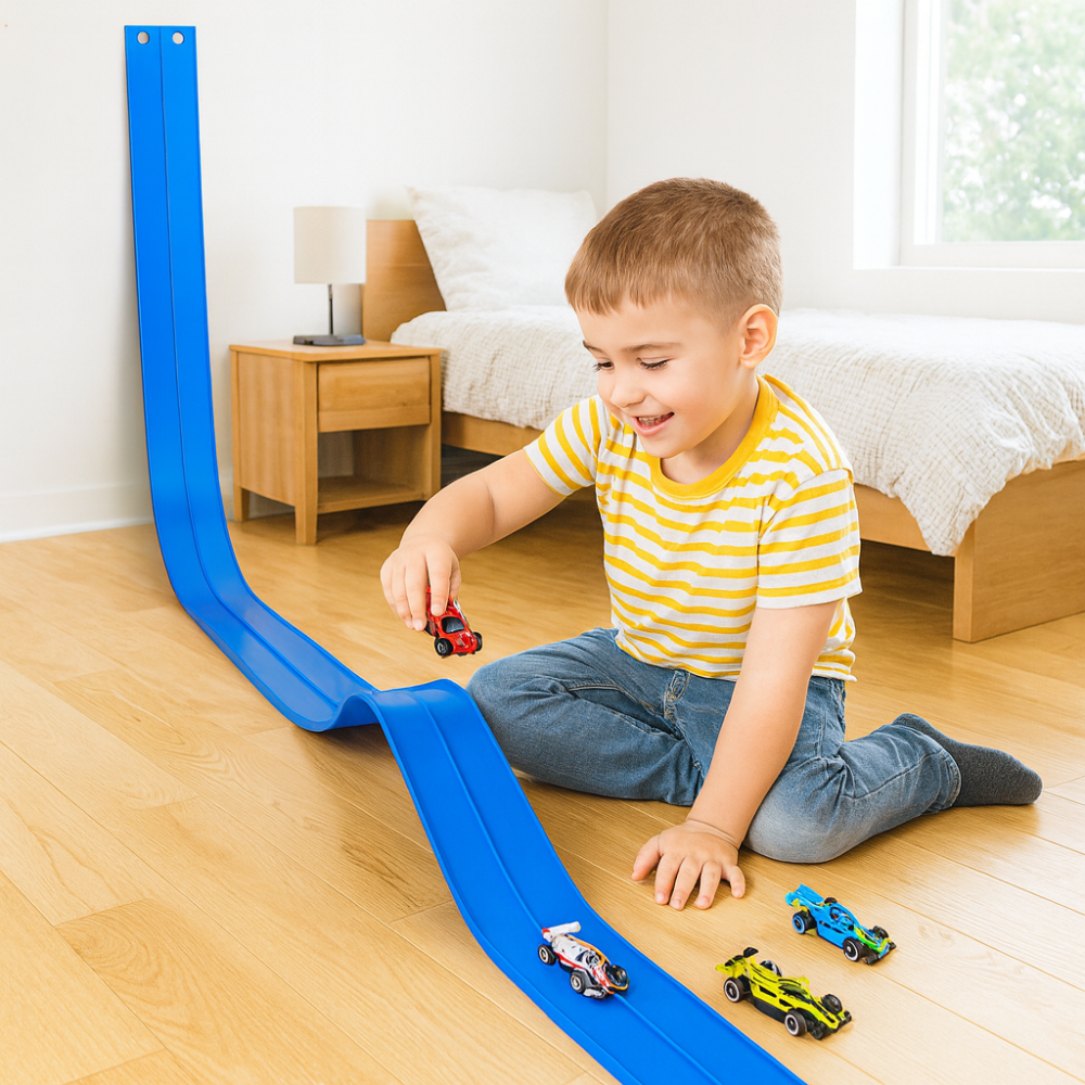 Flexible Race Track Car Set with Roll-Up Design