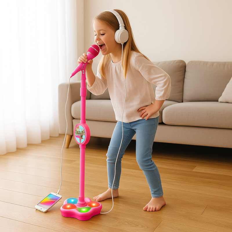 Portable Microphone and Karaoke Toy with LED Lights