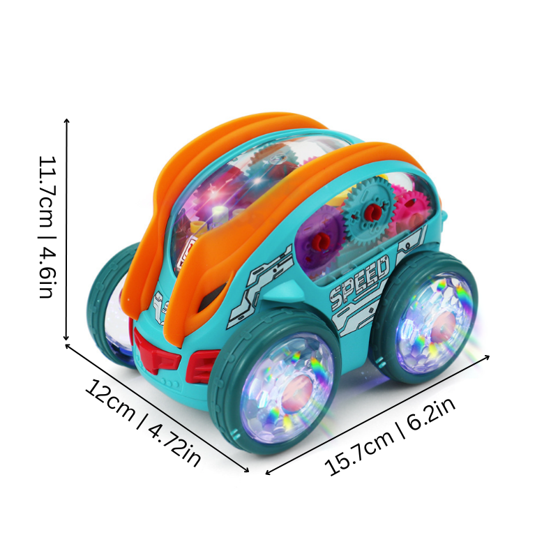 Gear-Powered LED Spin Car - 360° Flipping Interactive Toy