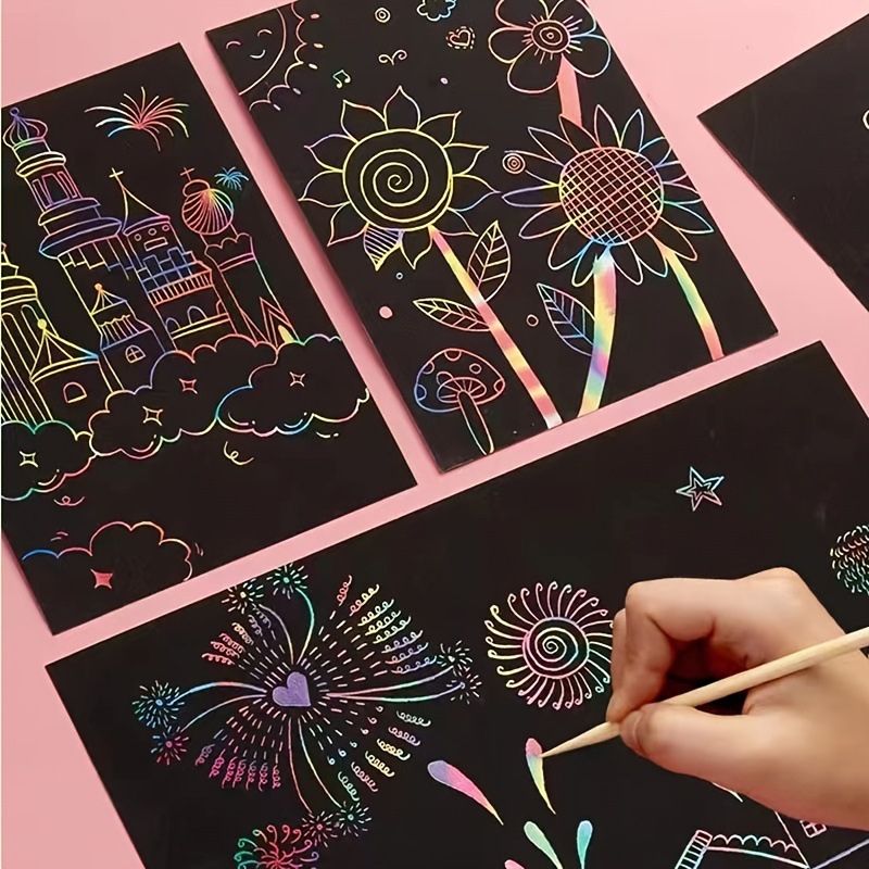 Rainbow Scratch Art Paper with Wooden Stylus