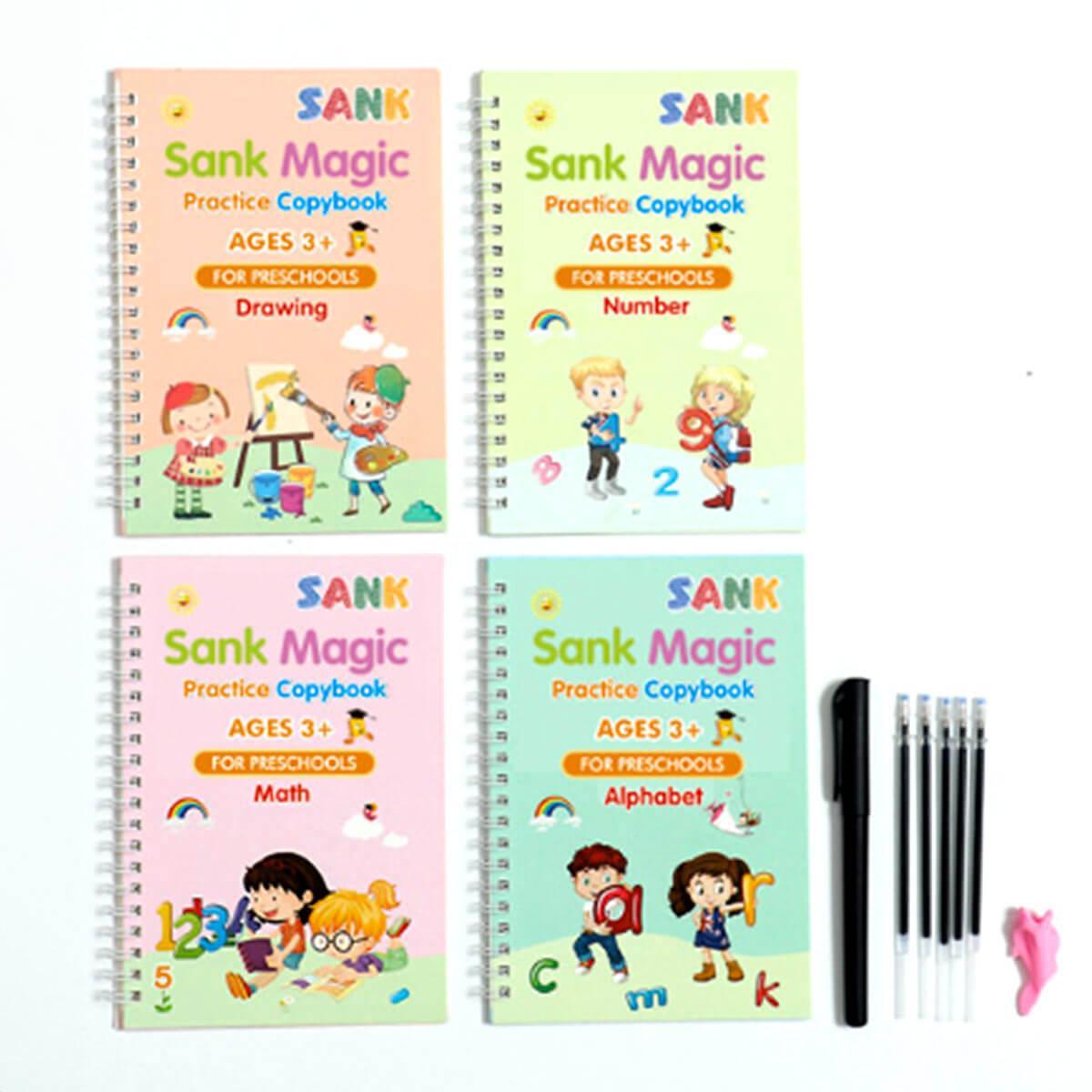 Grooved Reusable Writing Books – 4-Pack with Disappearing Ink