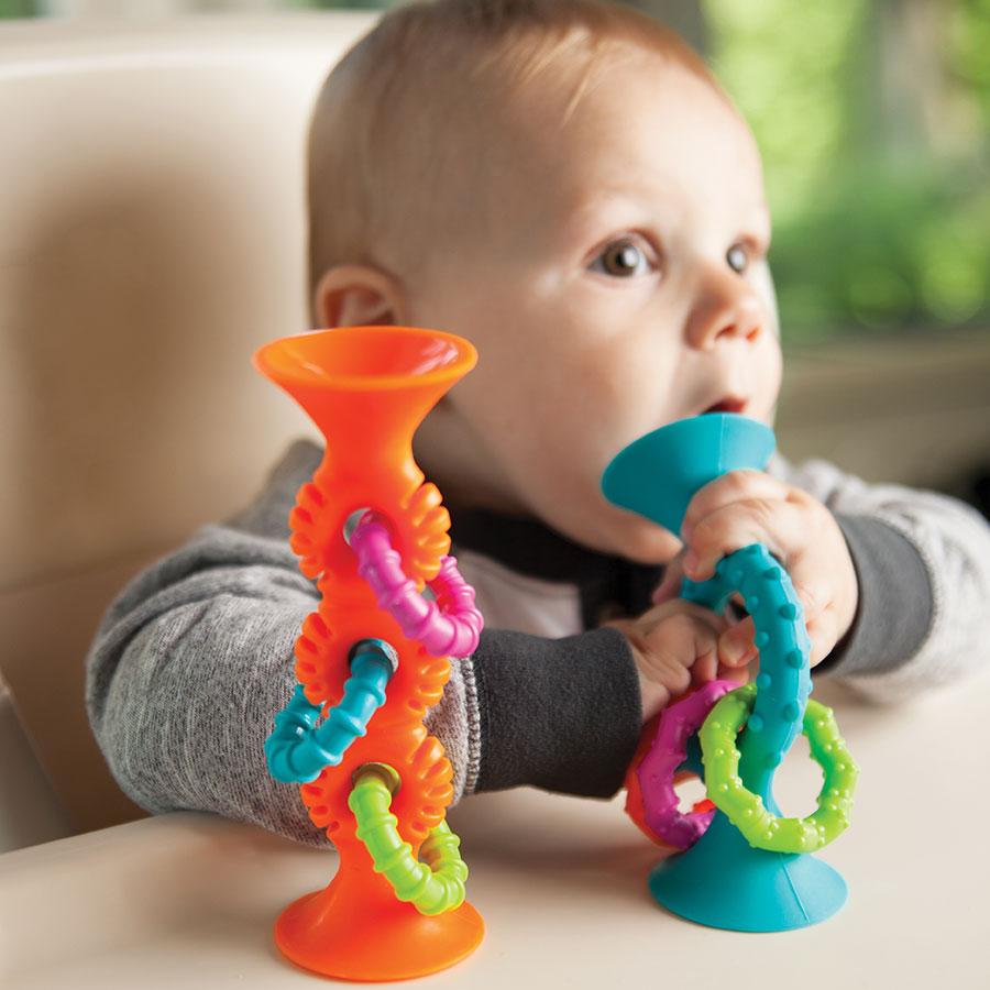 Silicone Sensory Teether with Textured Rings with POP Action