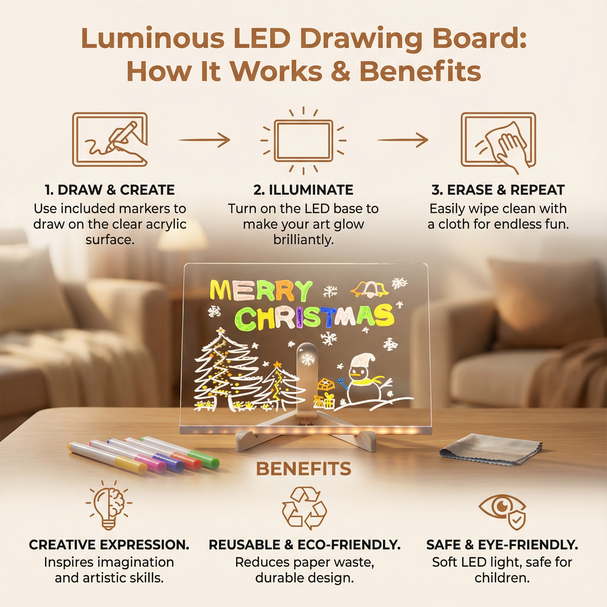 Illuminated LED Drawing Board – USB-Powered Reusable Art Toy