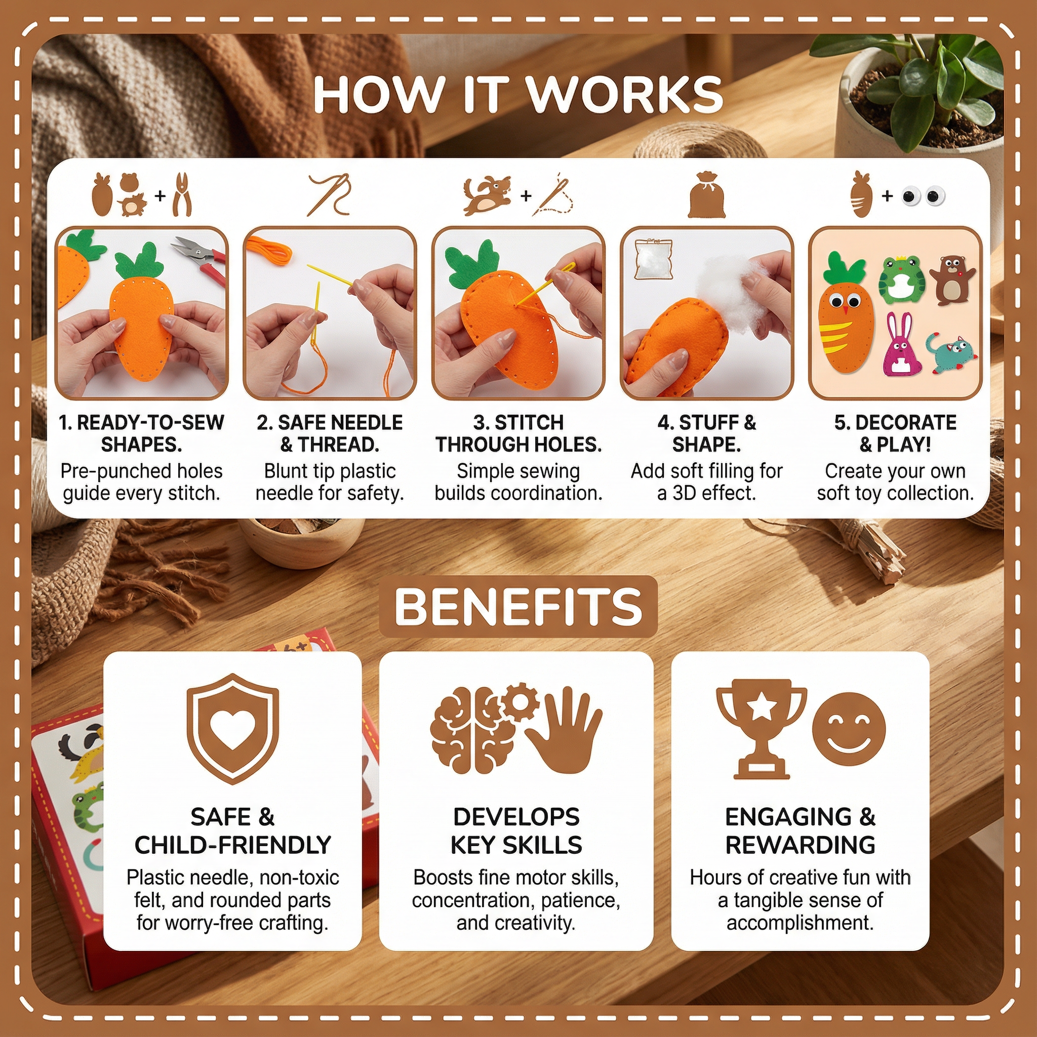 Felt Animal Sewing Craft with Pre-Punched DIY Shapes