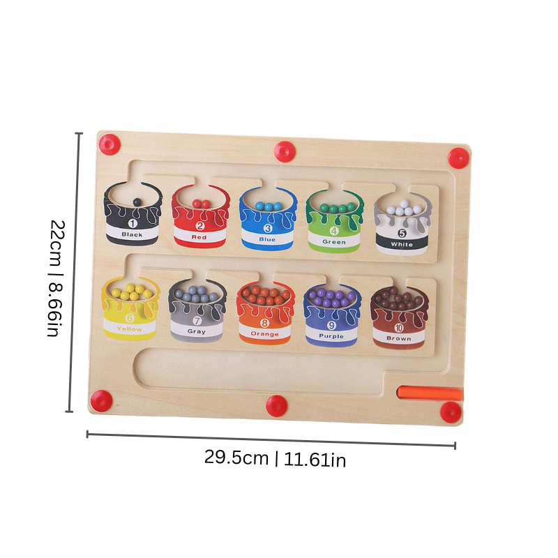 Wooden Magnetic Color and Number Maze with Beads