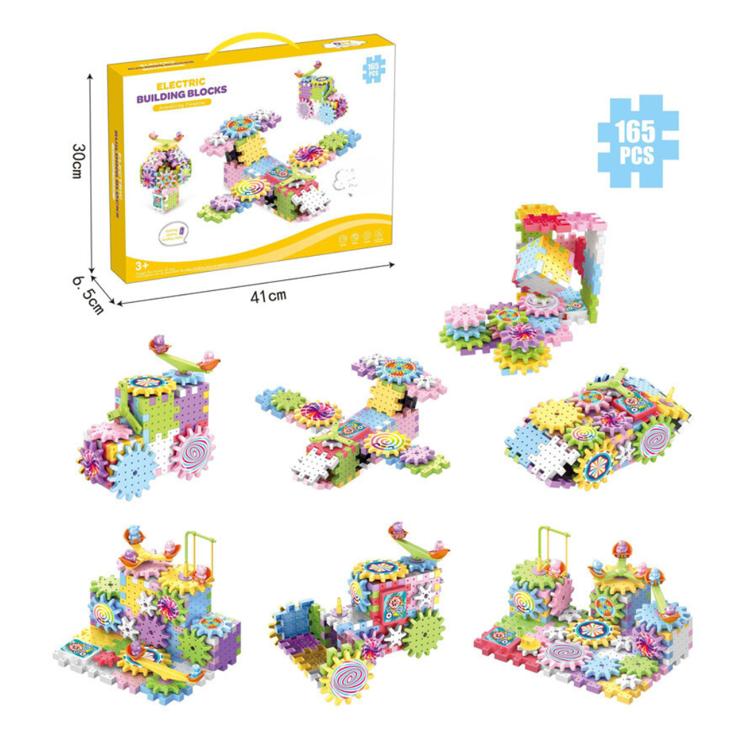Rotating Building Blocks Toy with Gears and Track