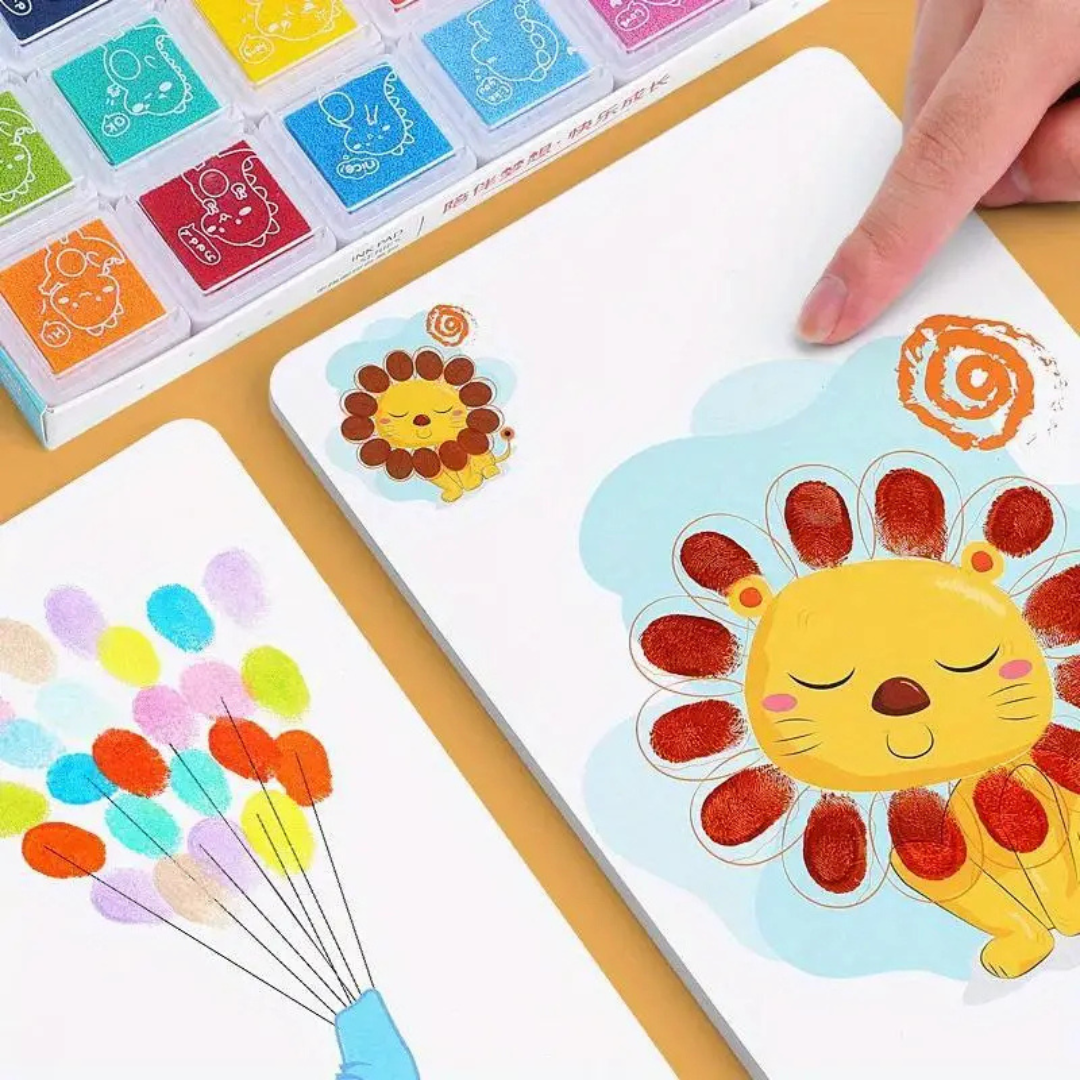 Finger Paint Set with 12 Colors for Kids - DIY Stamp Pad Toy