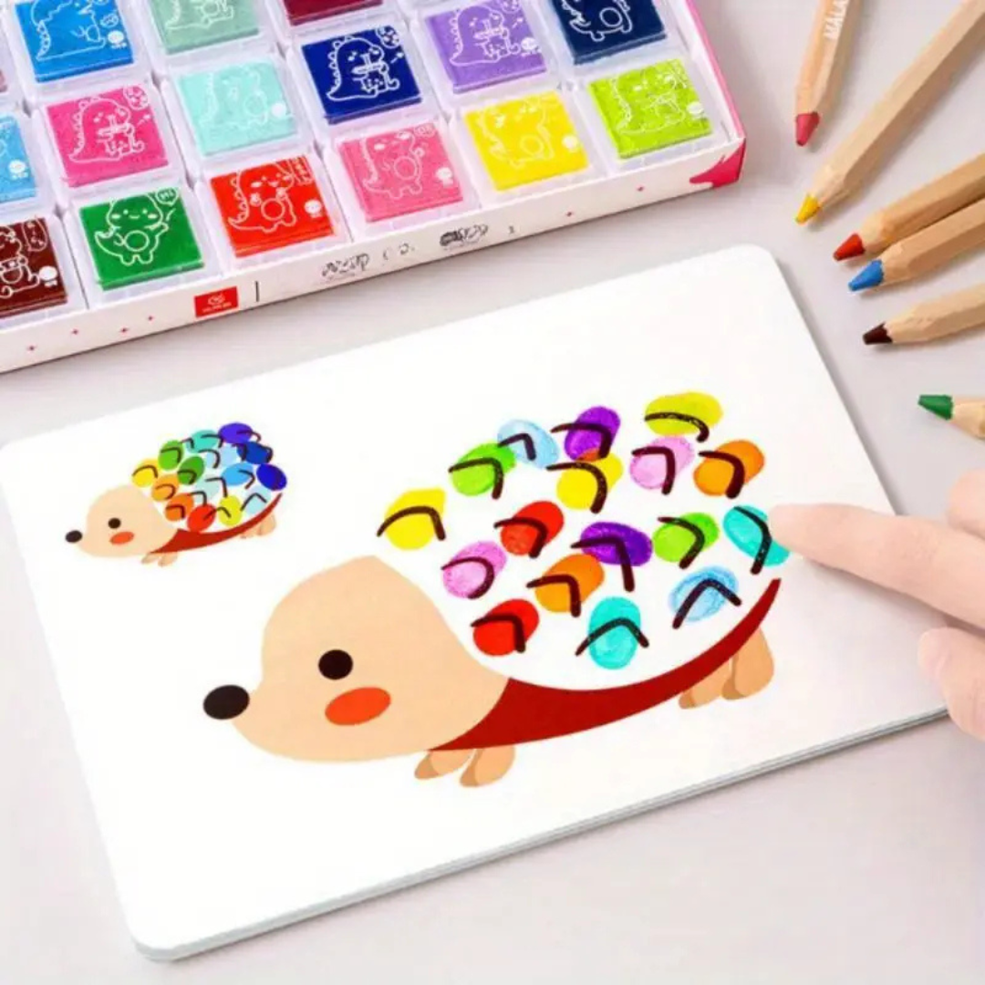 Finger Paint Set with 12 Colors for Kids - DIY Stamp Pad Toy