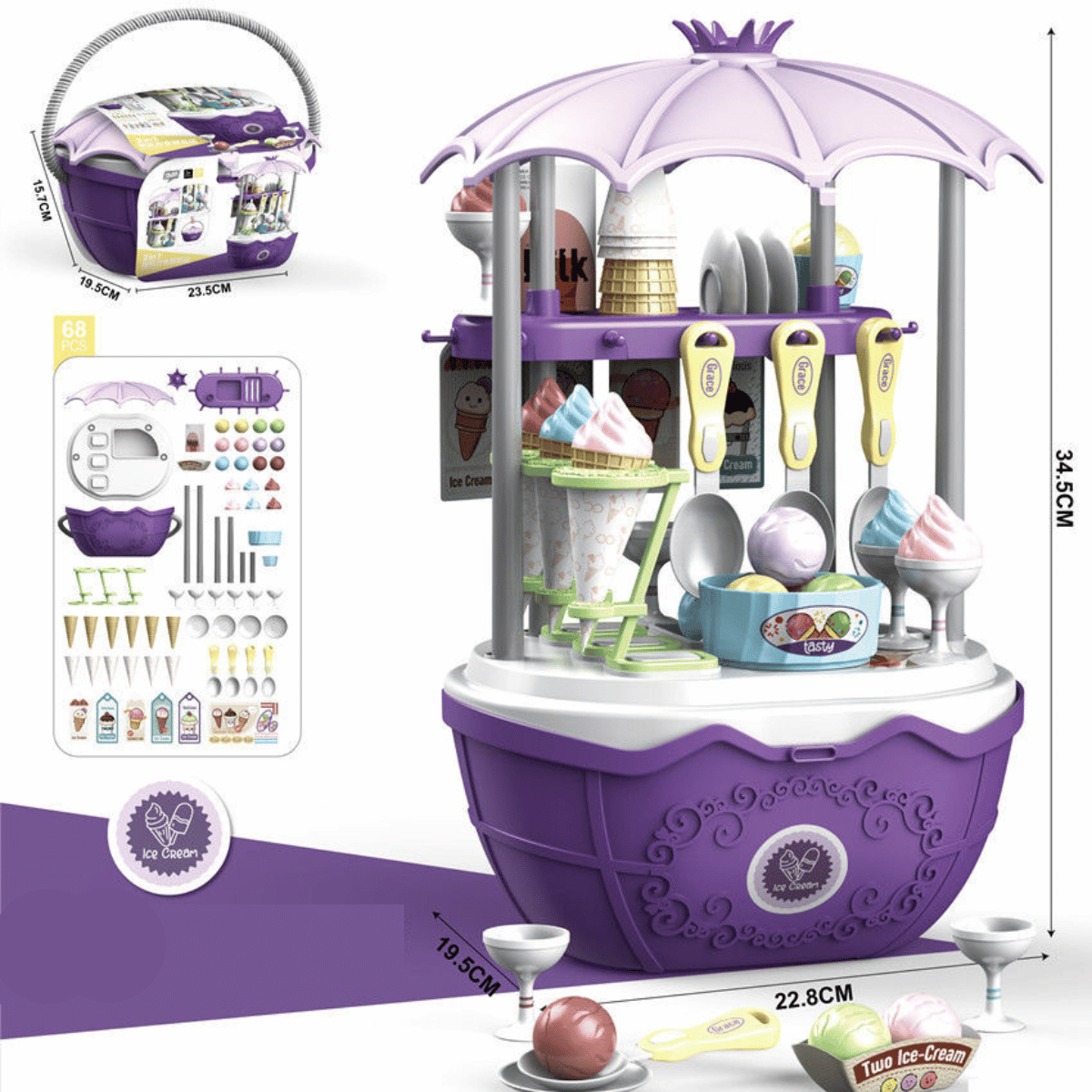 Ice Cream Cart Play Set with Accessories for Kids