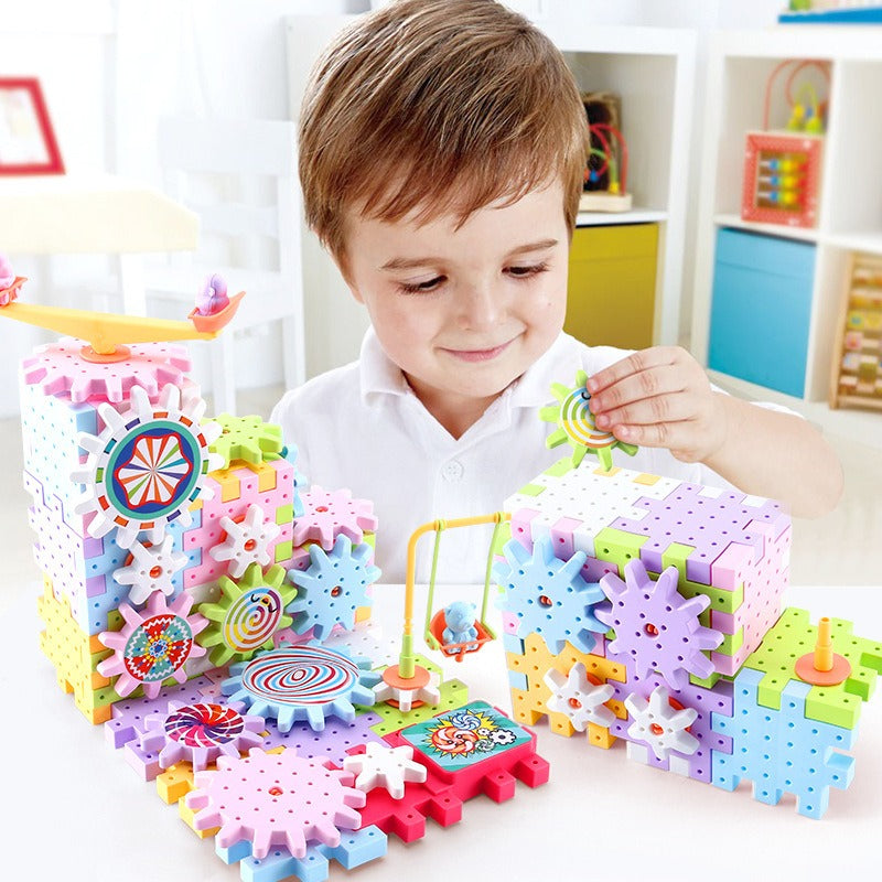 Rotating Building Blocks Toy with Gears and Track
