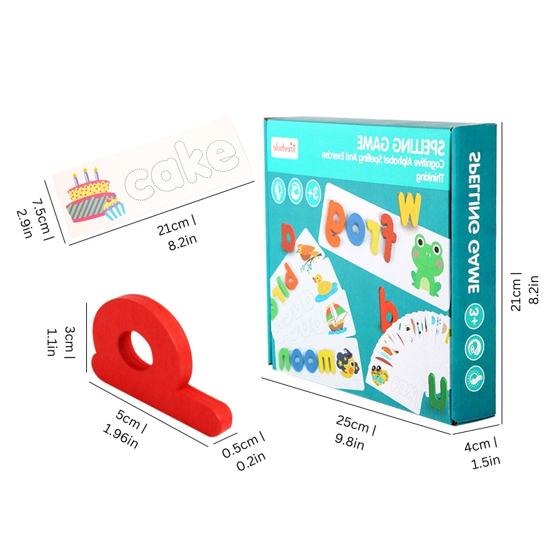 Wooden Letter Spelling Game with 52 Letters and Flashcards