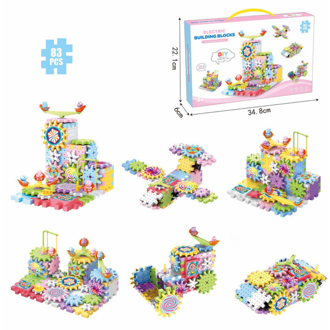 Rotating Building Blocks Toy with Gears and Track