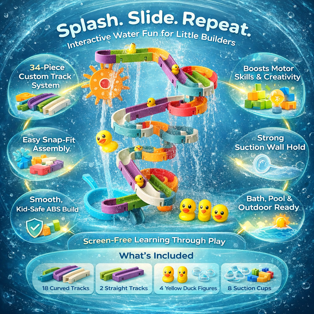 Toddler Bath Water Slide Toy with Track and Ducks
