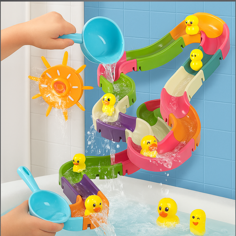 Toddler Bath Water Slide Toy with Track and Ducks