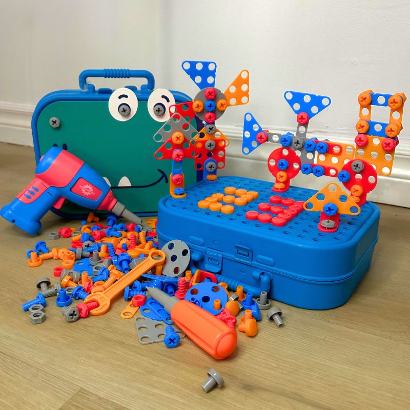 3D Construction Set – Portable Case with Toy Drill & Blocks