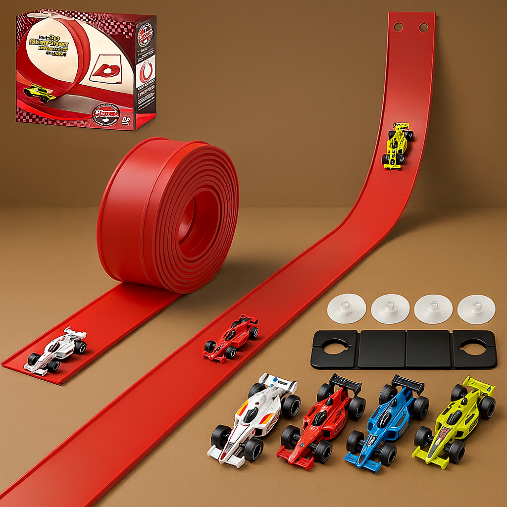 Flexible Race Track Car Set with Roll-Up Design