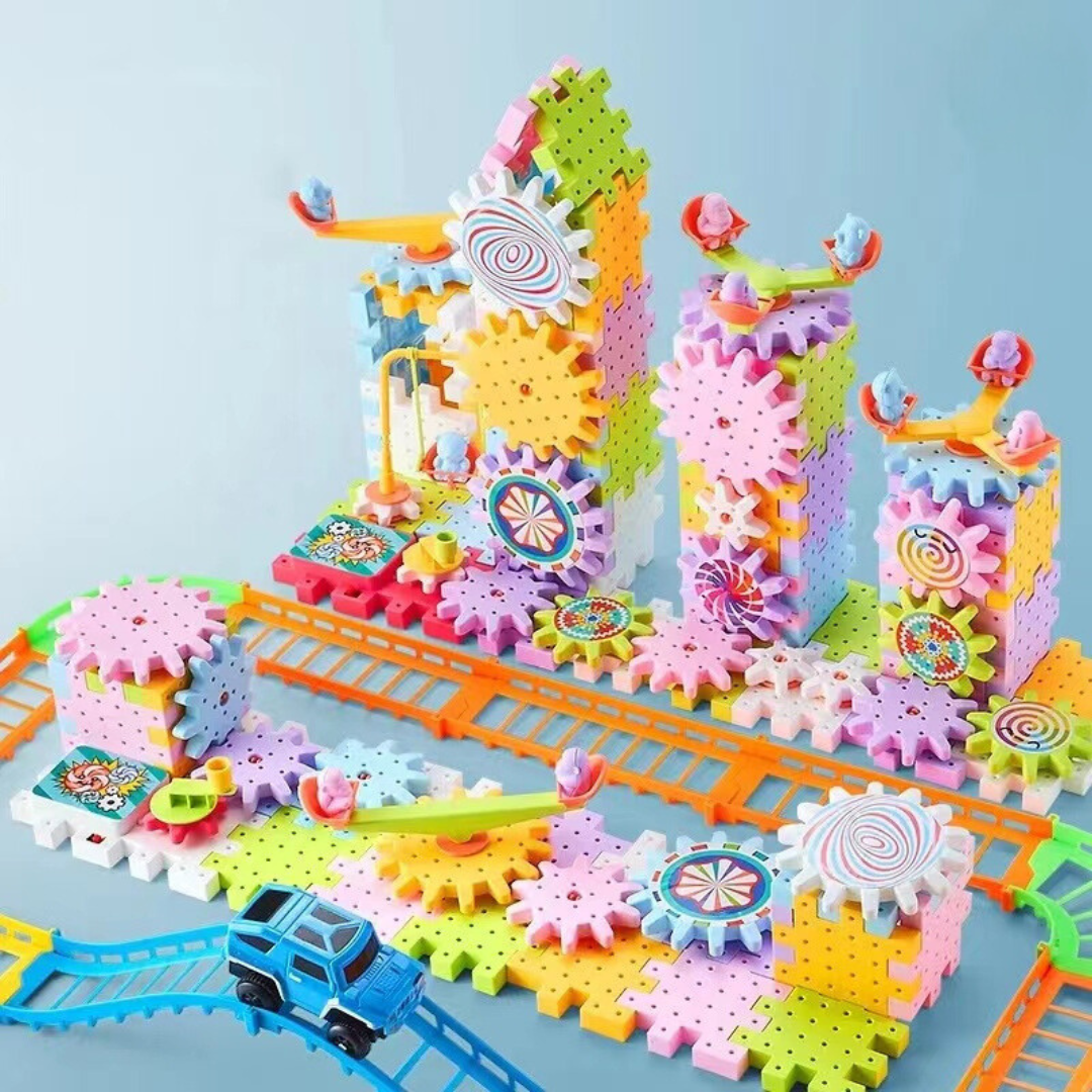 Rotating Building Blocks Toy with Gears and Track