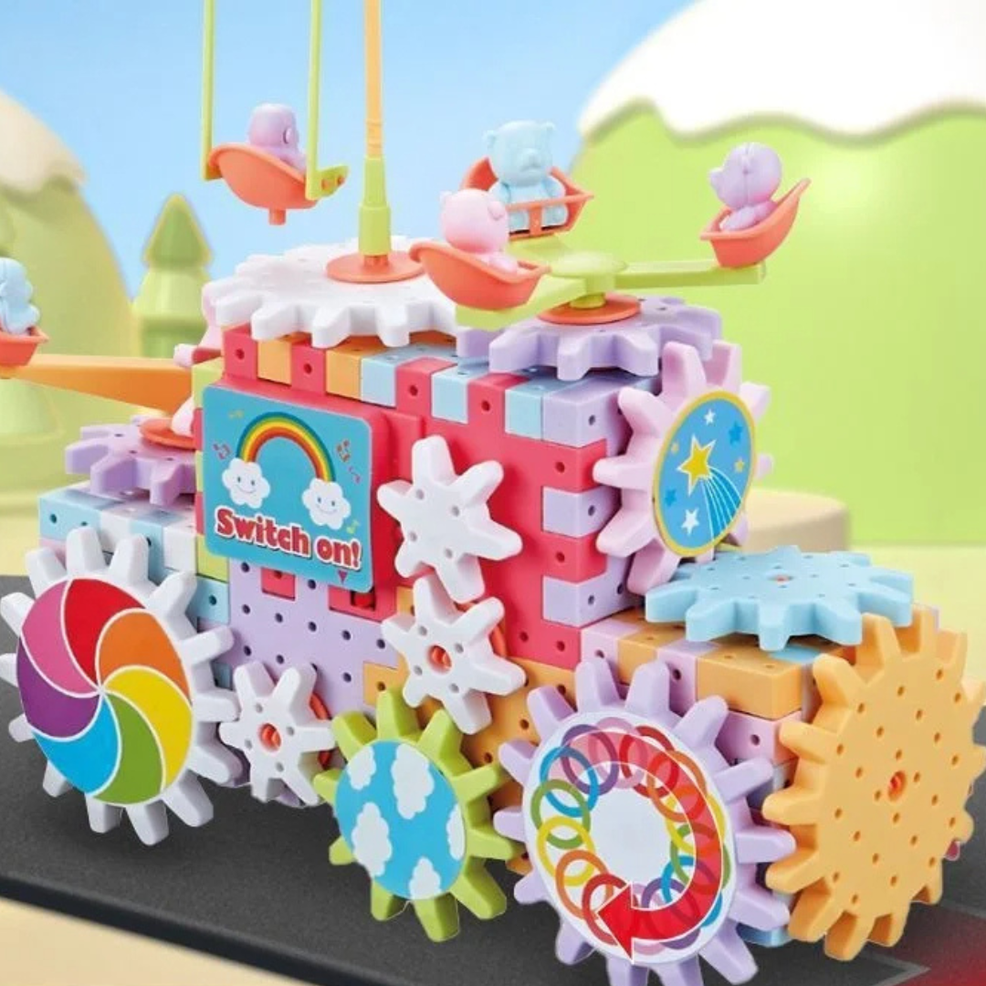 Rotating Building Blocks Toy with Gears and Track