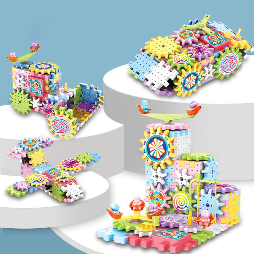 Rotating Building Blocks Toy with Gears and Track