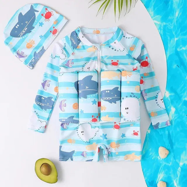 Kids Buoyancy Swimsuit with Float Support and Printed Sea Creature