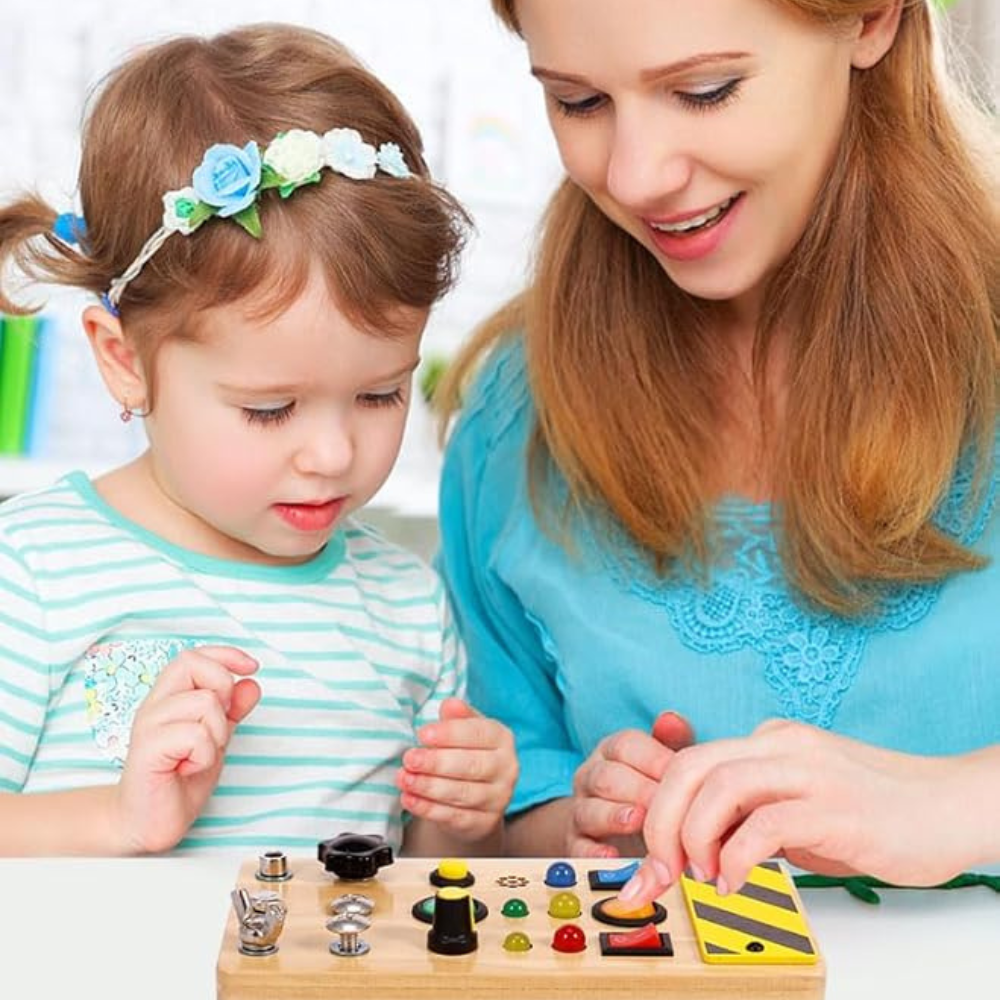 LED Busy Board – 12 Light-Up Buttons with Mirror Play