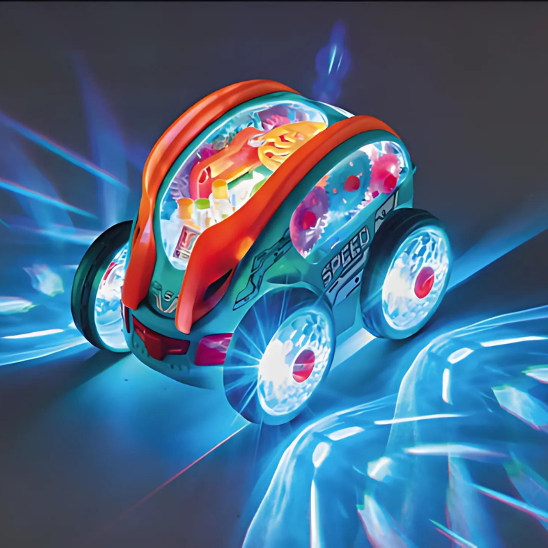 Gear-Powered LED Spin Car - 360° Flipping Interactive Toy