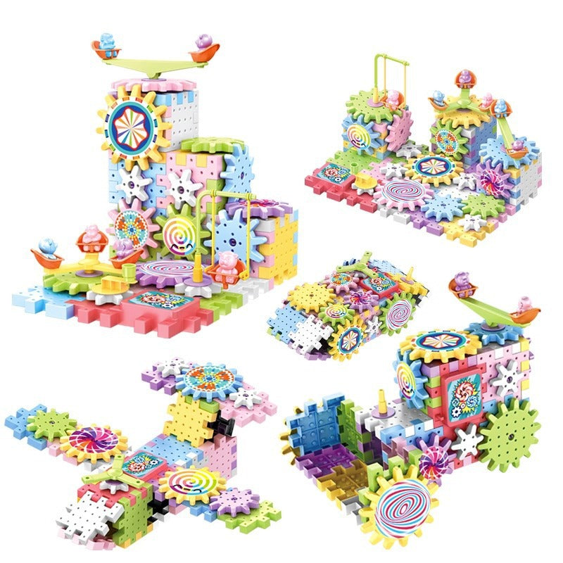 Rotating Building Blocks Toy with Gears and Track