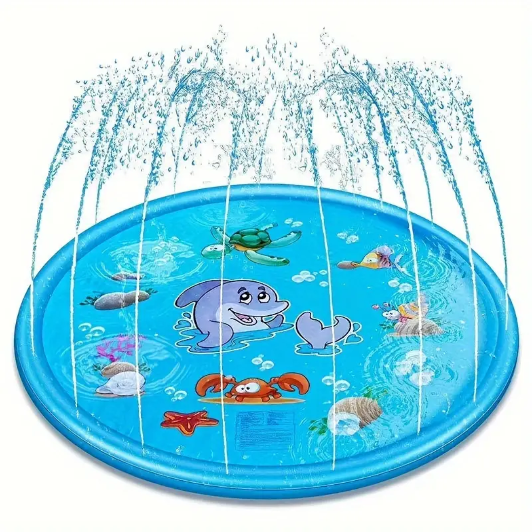 Inflatable Water Fountain Pad with Sprinkler and Printed Animals
