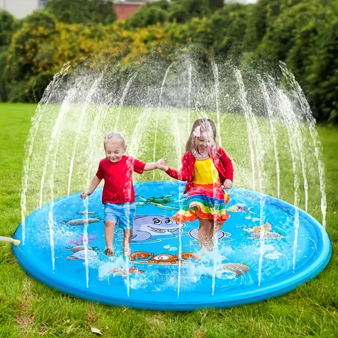 Inflatable Water Fountain Pad with Sprinkler and Printed Animals