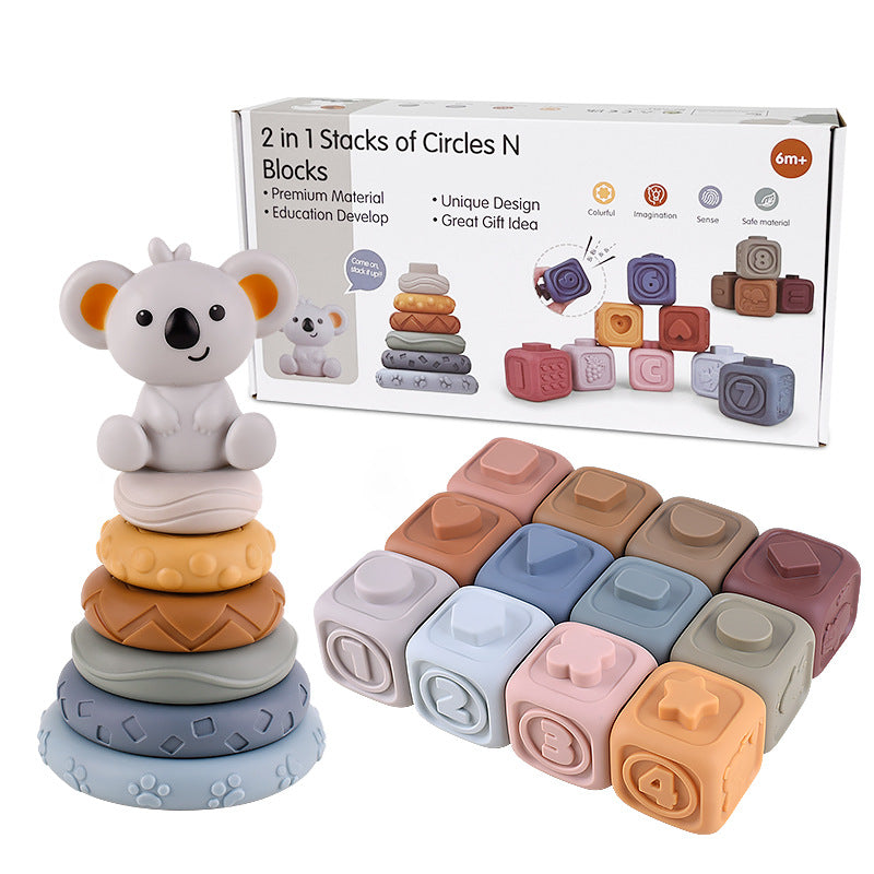 Silicone Building Blocks and Stacking Tower for Baby Development
