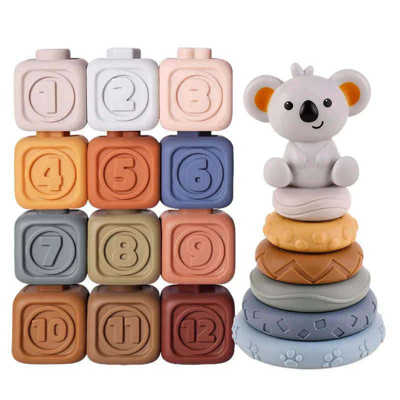 Silicone Building Blocks and Stacking Tower for Baby Development