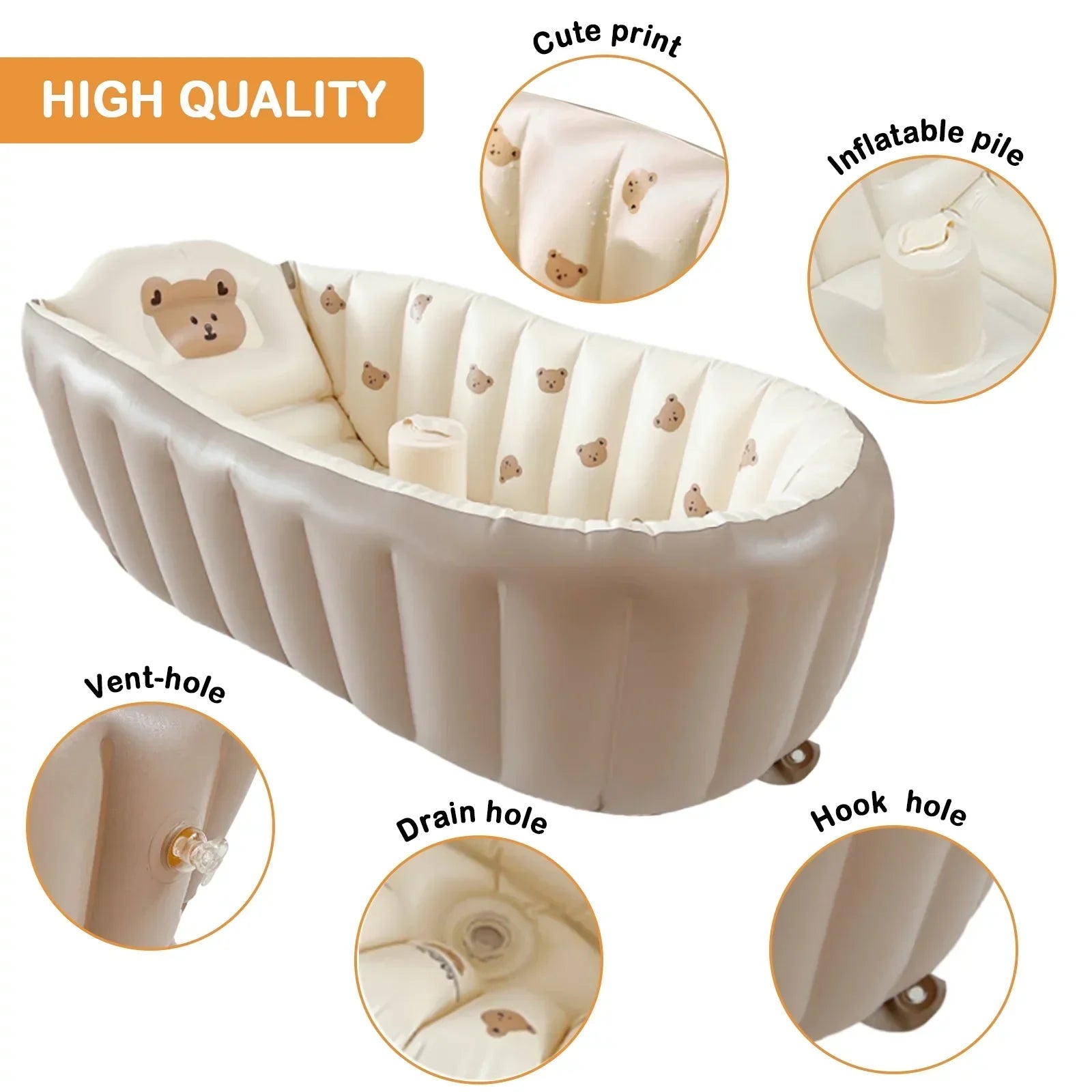 Portable Inflatable Baby Bath Tub with Safe Non-Slip Back Support
