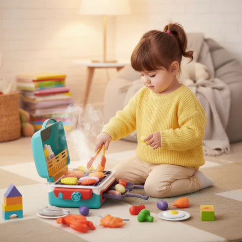 Kids BBQ Grill Playset – Color-Changing Food with Steam & Lights