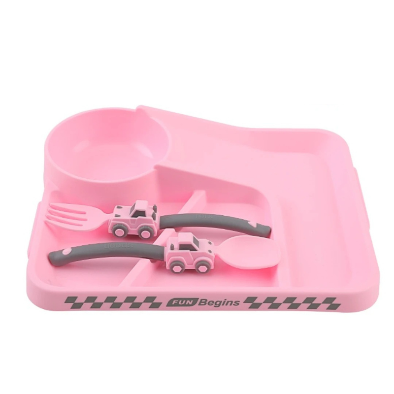 Easy-Grip Toddler Utensils – Construction-Themed Cutlery with Plate
