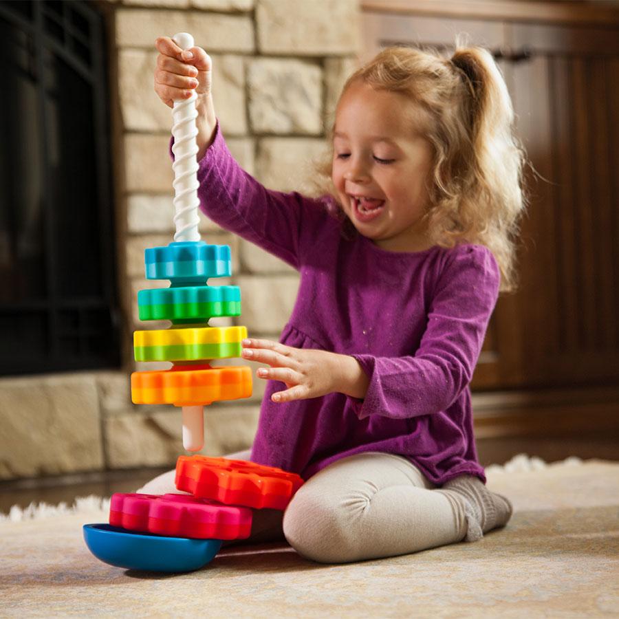 Spinning Stacking Toy – Corkscrew Pole & Reversible Base