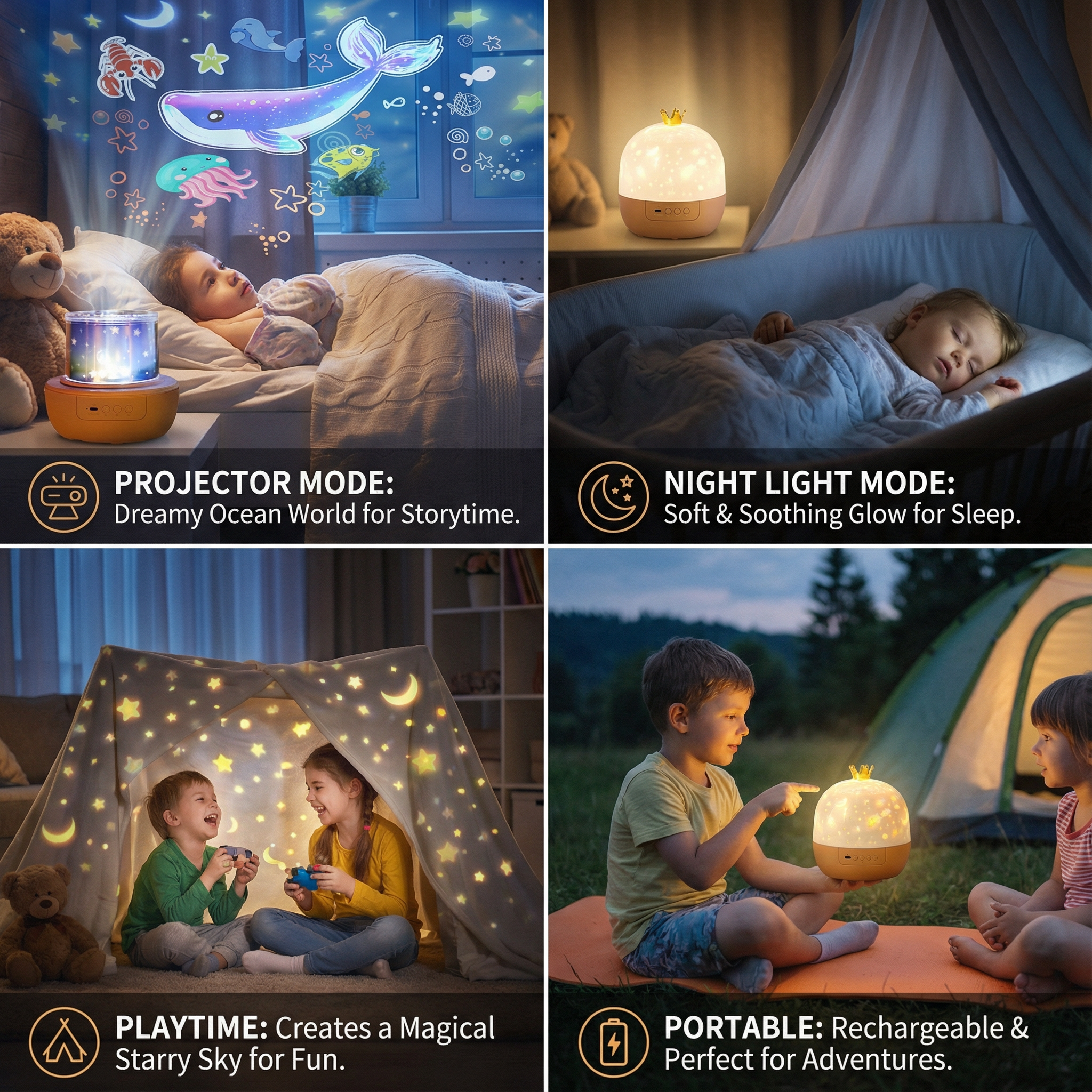 2 in 1 Kids Projector Night Light – Soothing Bedtime Music & Images