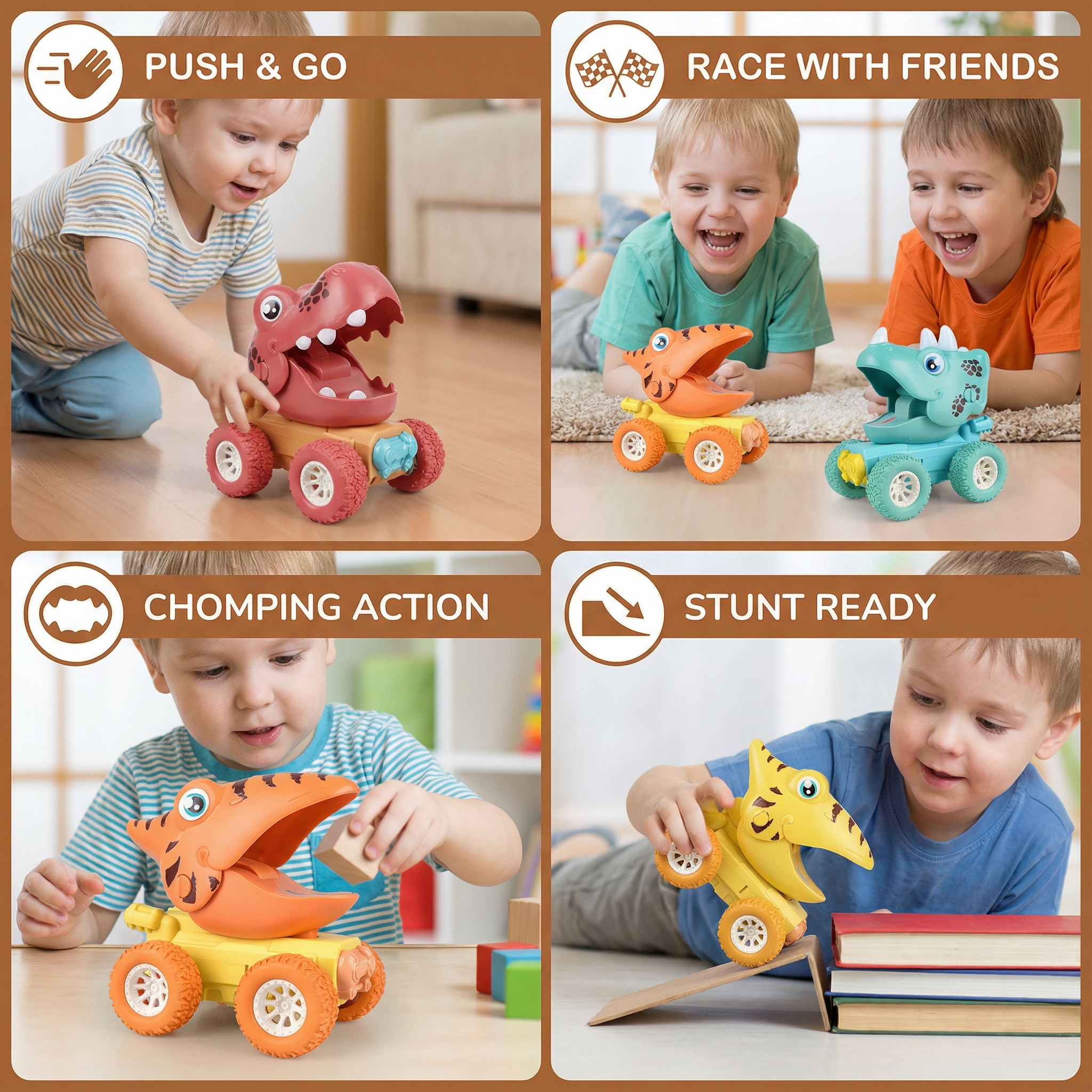 Dino Monster Trucks – Easy Push Play for Kids