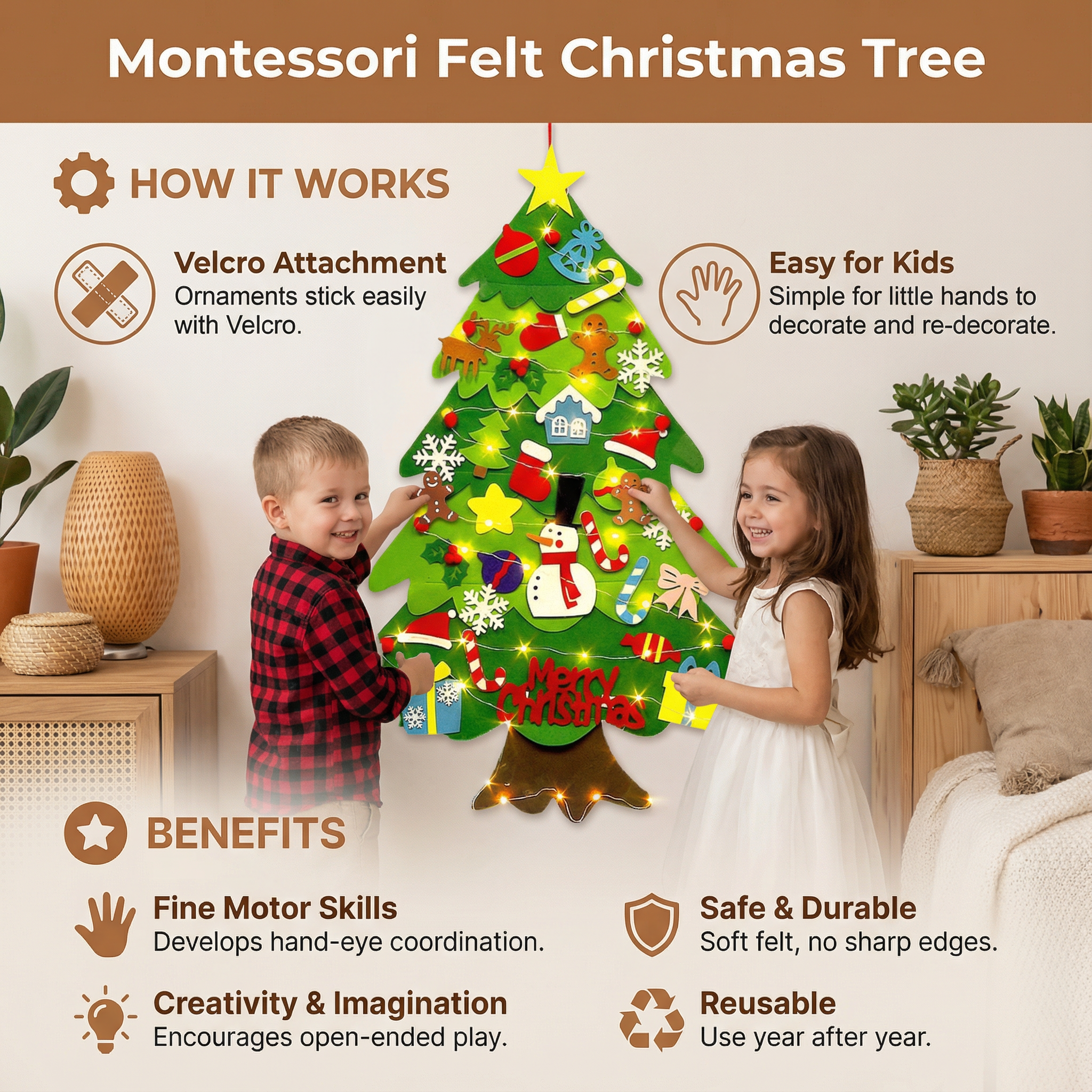 Felt Christmas Tree with Reusable Ornament Craft