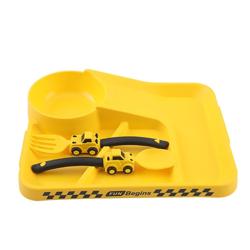 Easy-Grip Toddler Utensils – Construction-Themed Cutlery with Plate